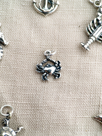 Sterling Silver Crab Charm Pendant, Beach Themed Minimalist Jewelry, Gift for Her