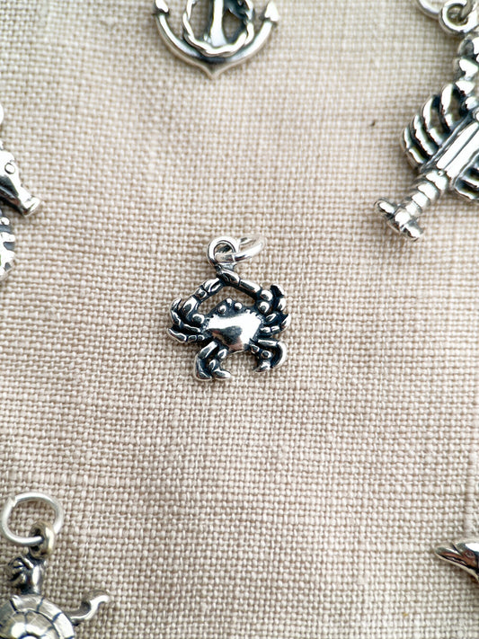 Sterling Silver Crab Charm Pendant, Beach Themed Minimalist Jewelry, Gift for Her