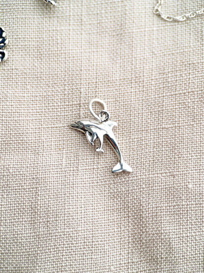 Sterling Silver Dolphin Charm Pendant, Ocean Themed Minimalist Jewelry, Gift for Her