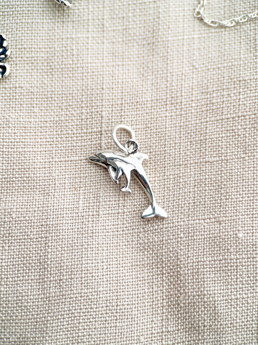 Sterling Silver Dolphin Charm Pendant, Ocean Themed Minimalist Jewelry, Gift for Her
