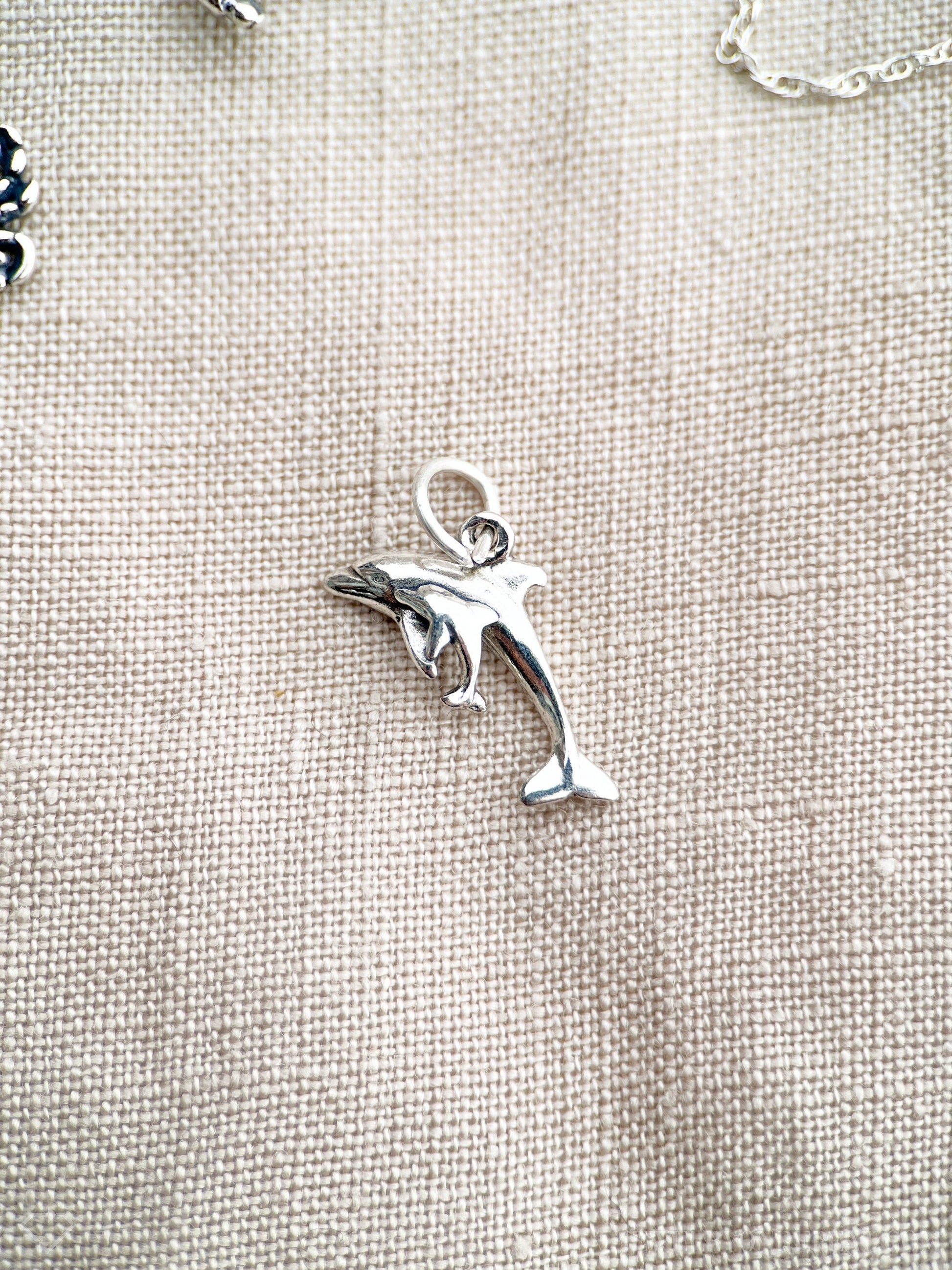 Sterling Silver Dolphin Charm Pendant, Ocean Themed Minimalist Jewelry, Gift for Her