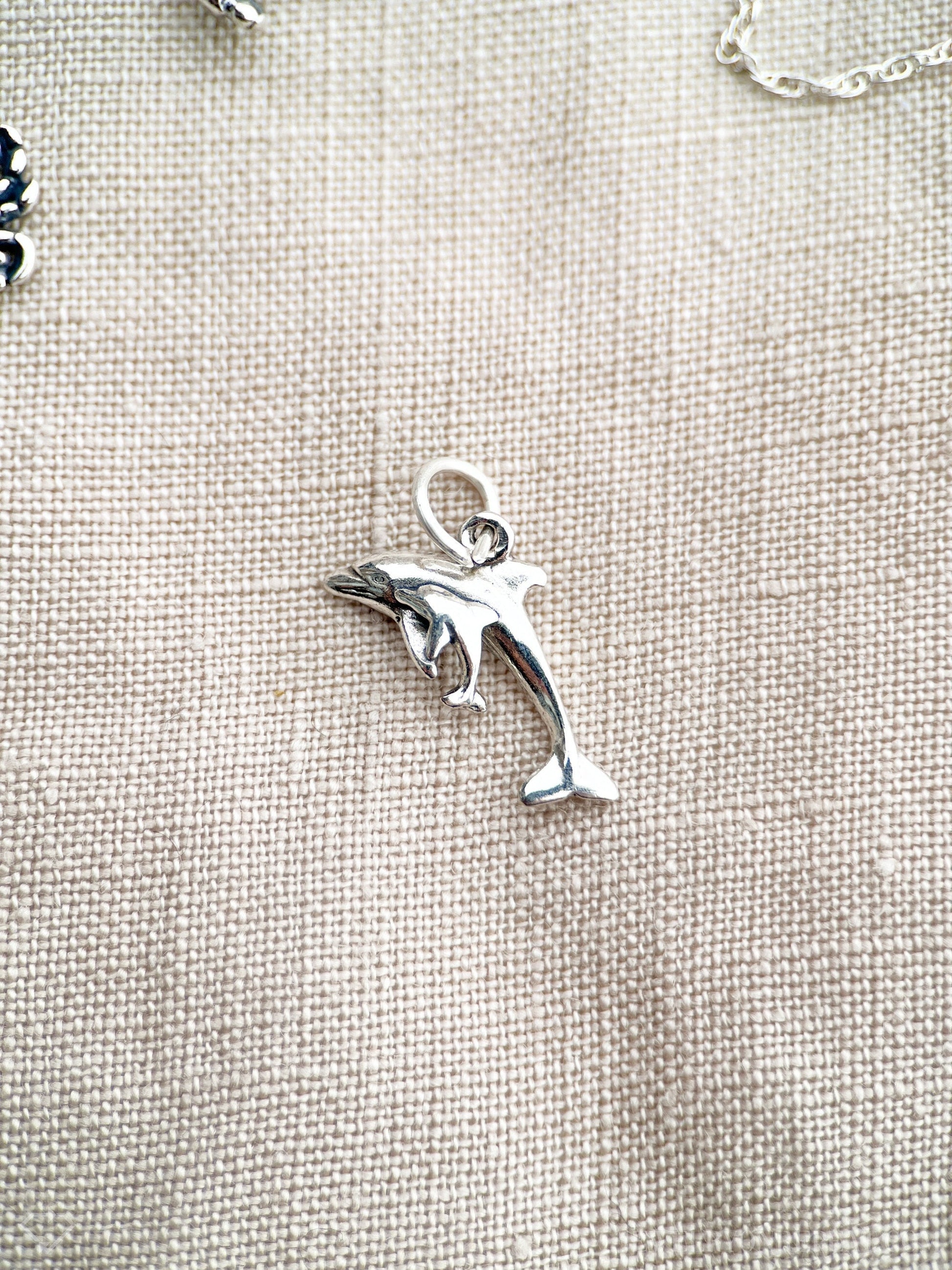 Dolphin Charm Pendant in Solid Sterling Silver