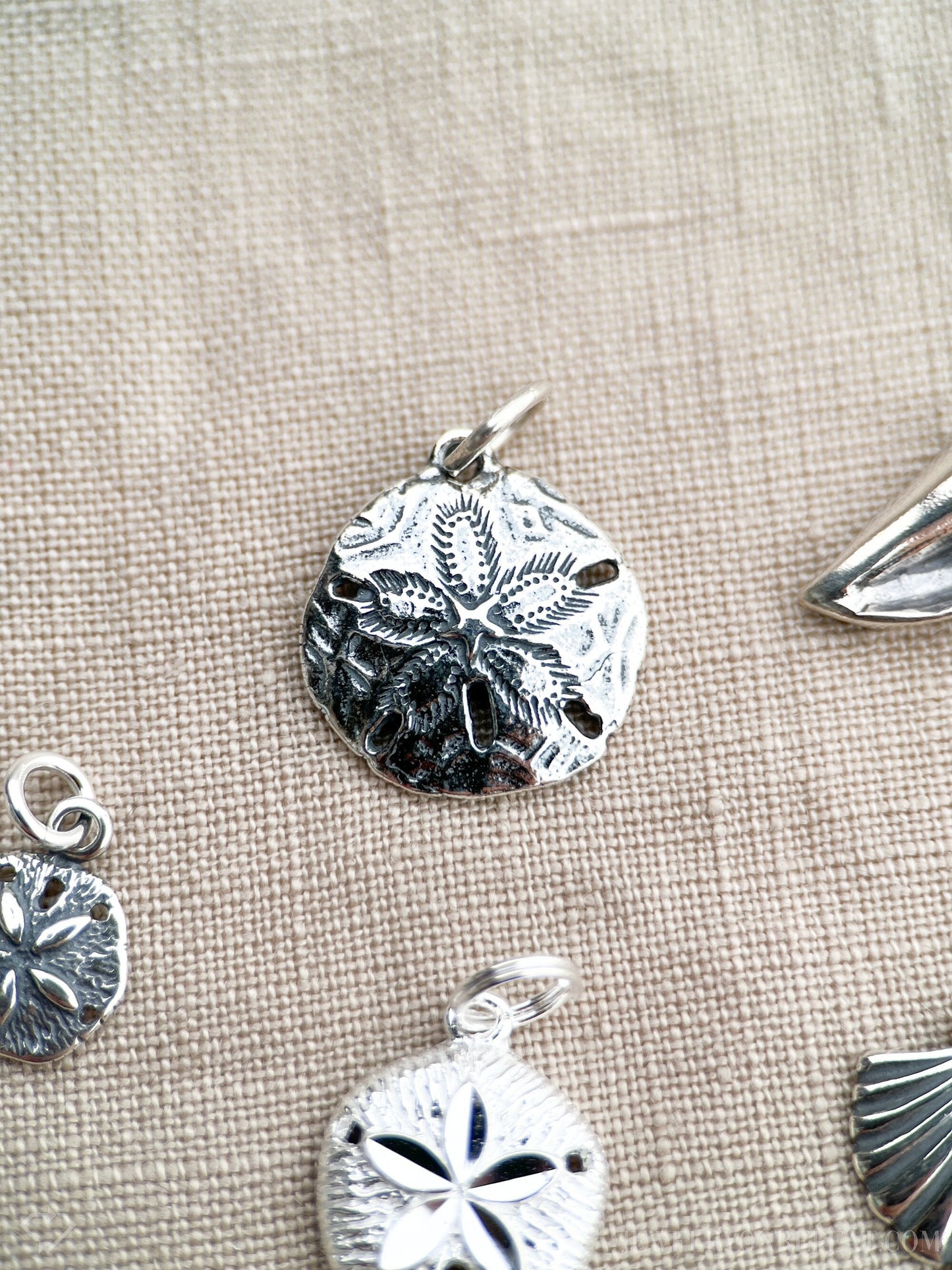 Large Sand Dollar Charm Pendant in Solid Sterling Silver