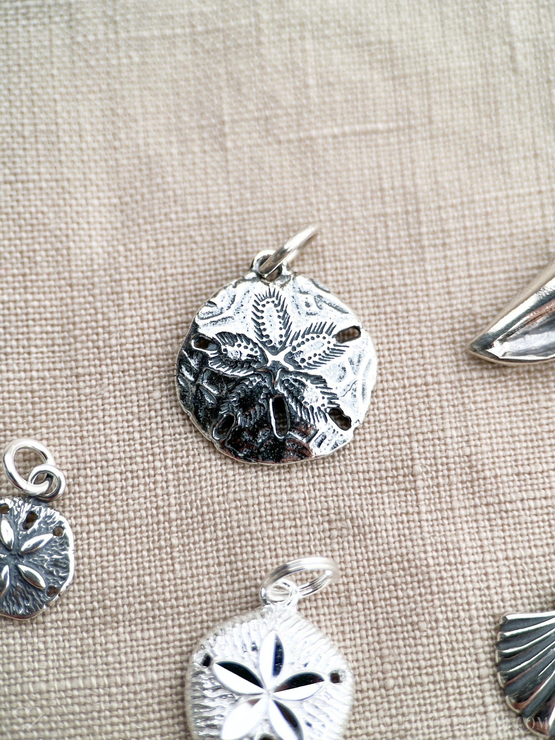 Large Sand Dollar Charm Pendant in Solid Sterling Silver