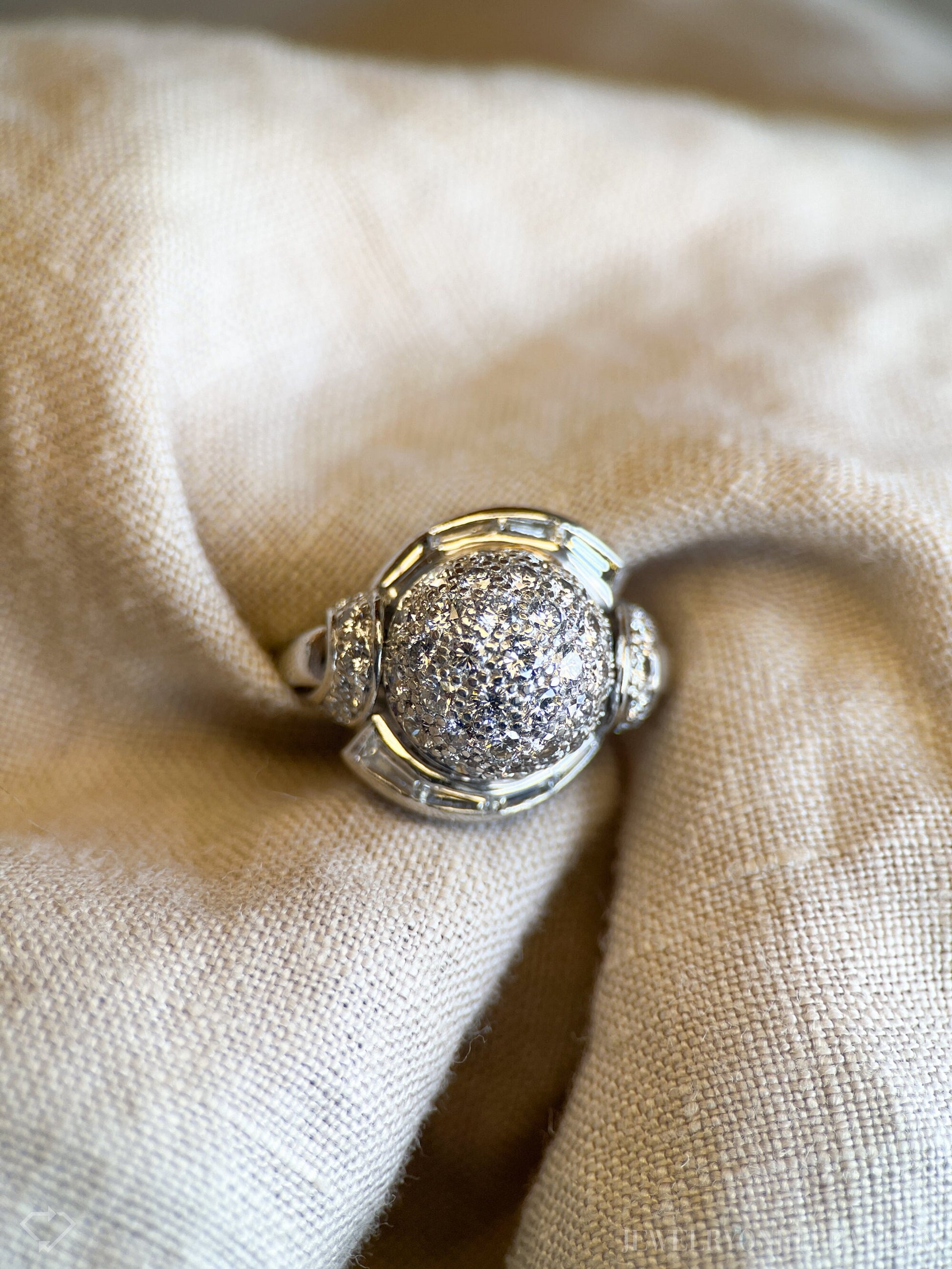 Vintage Diamond Engagement Ring, Round Cut, Platinum, 1940s Pave Dome Bridal Ring