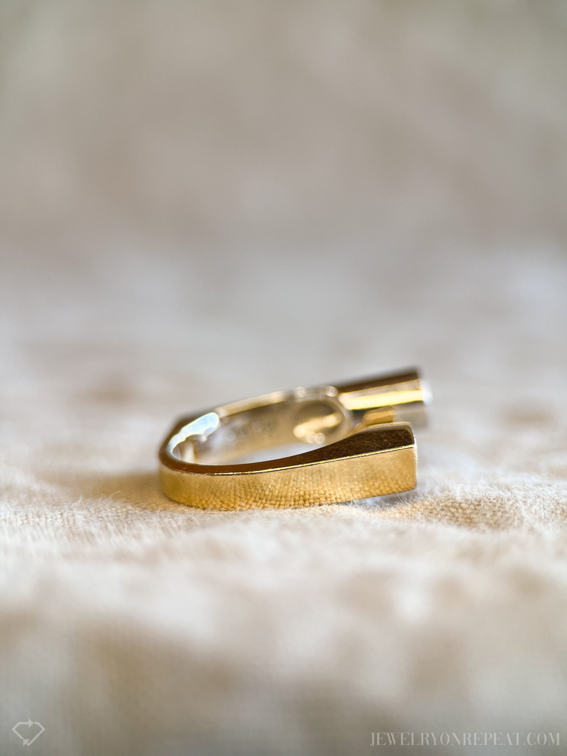 Vintage 1980s Diamond Engagement Ring, Two-Tone 14k Gold, Asymmetrical Bezel & Channel Set • One-of-a-kind Jewelry