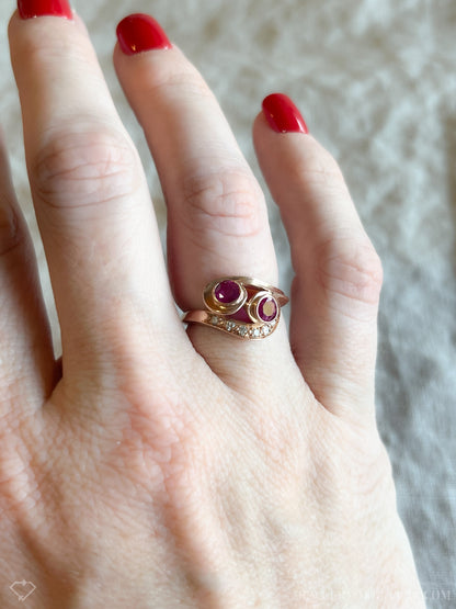 Vintage 1940s Ruby & Diamond Ring, 14k Rose Gold