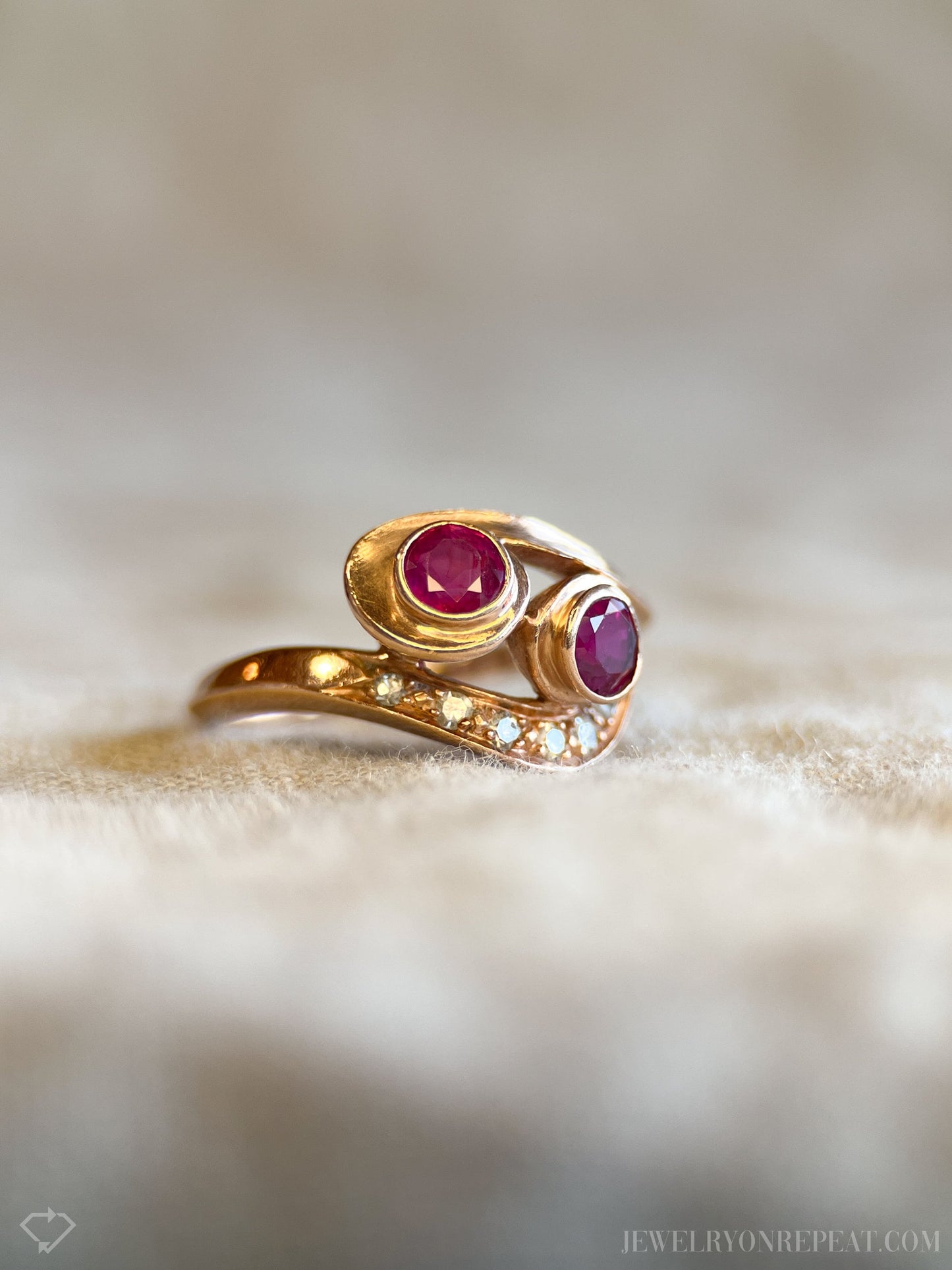 Vintage 1940s Ruby & Diamond Ring, 14k Rose Gold