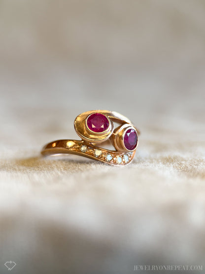 Vintage 1940s Ruby & Diamond Ring, 14k Rose Gold