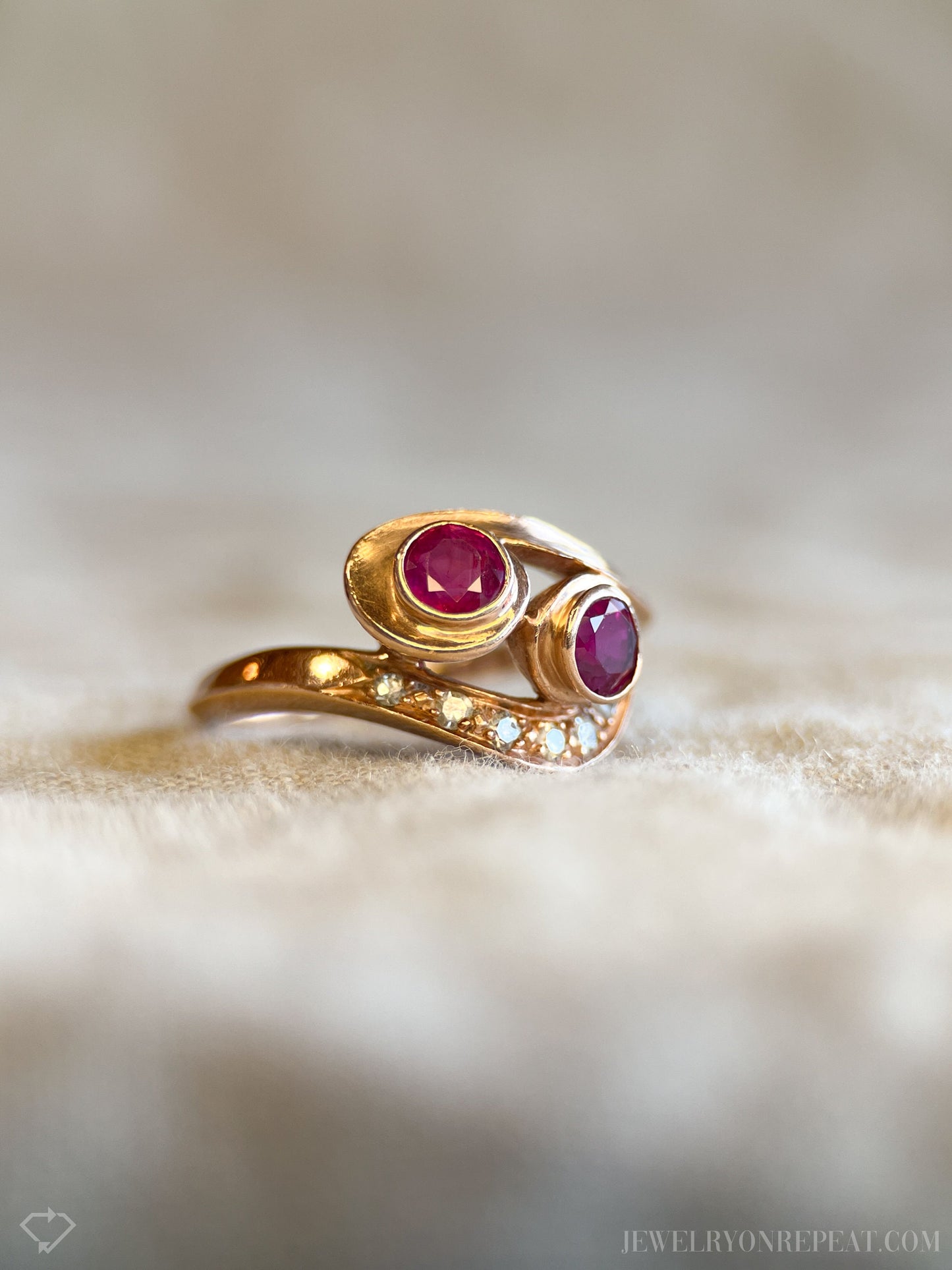 Vintage 1940s Ruby & Diamond Ring, 14k Rose Gold