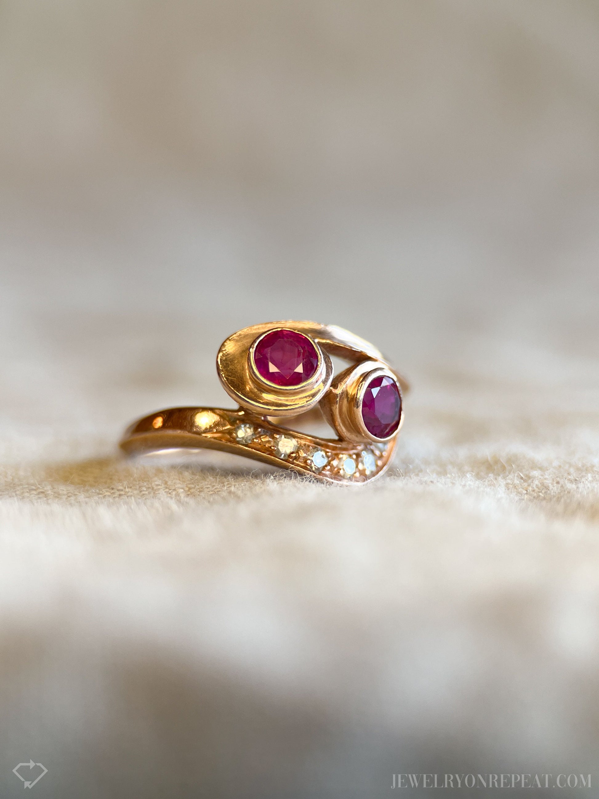 Vintage 1940s Ruby & Diamond Ring, 14k Rose Gold