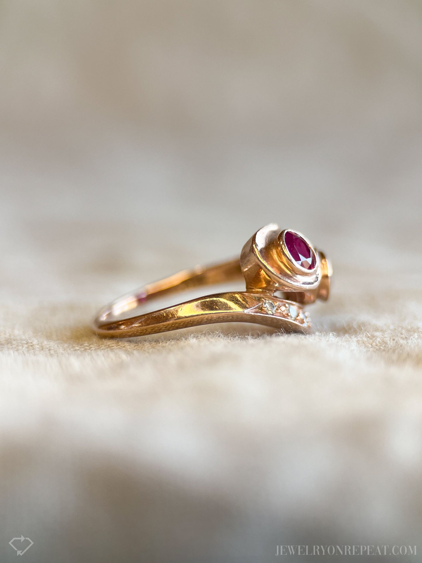 Vintage 1940s Ruby & Diamond Ring, 14k Rose Gold