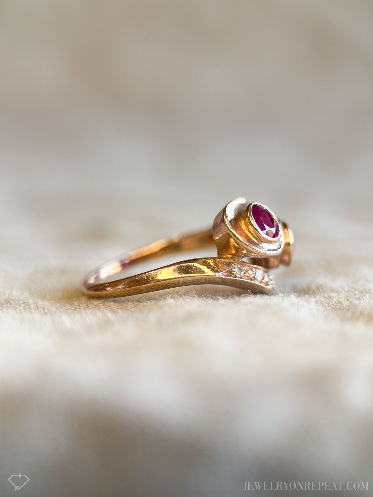 Vintage 1940s Ruby & Diamond Ring, 14k Rose Gold