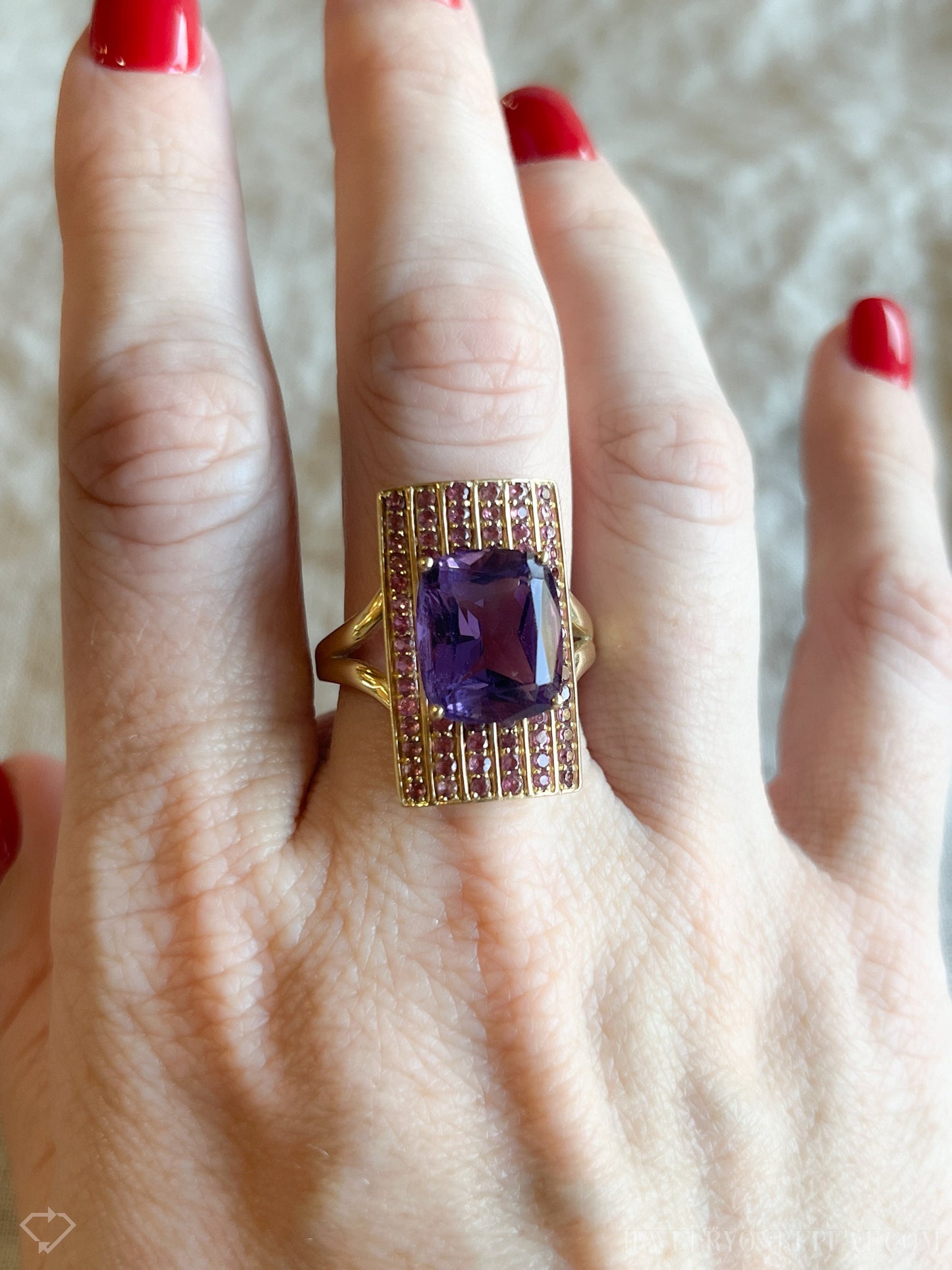 Vintage Amethyst and Tourmaline Gemstone Ring in 14k Gold