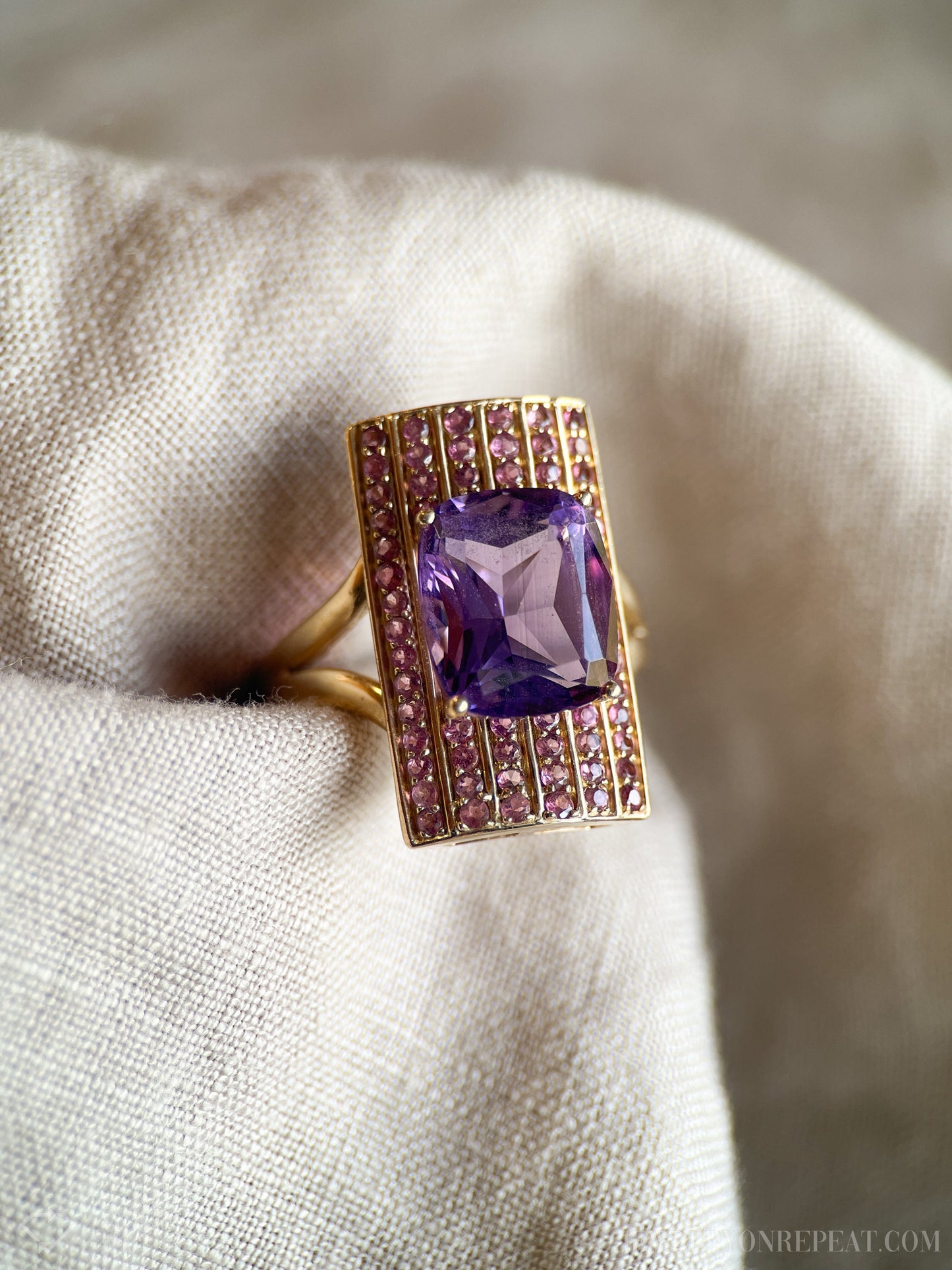 Vintage Amethyst and Tourmaline Gemstone Ring in 14k Gold