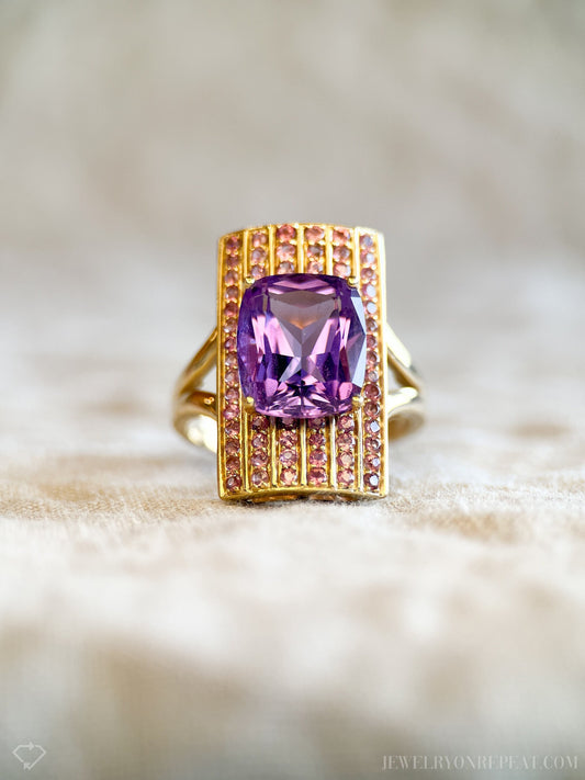 Vintage Amethyst and Tourmaline Gemstone Ring in 14k Gold