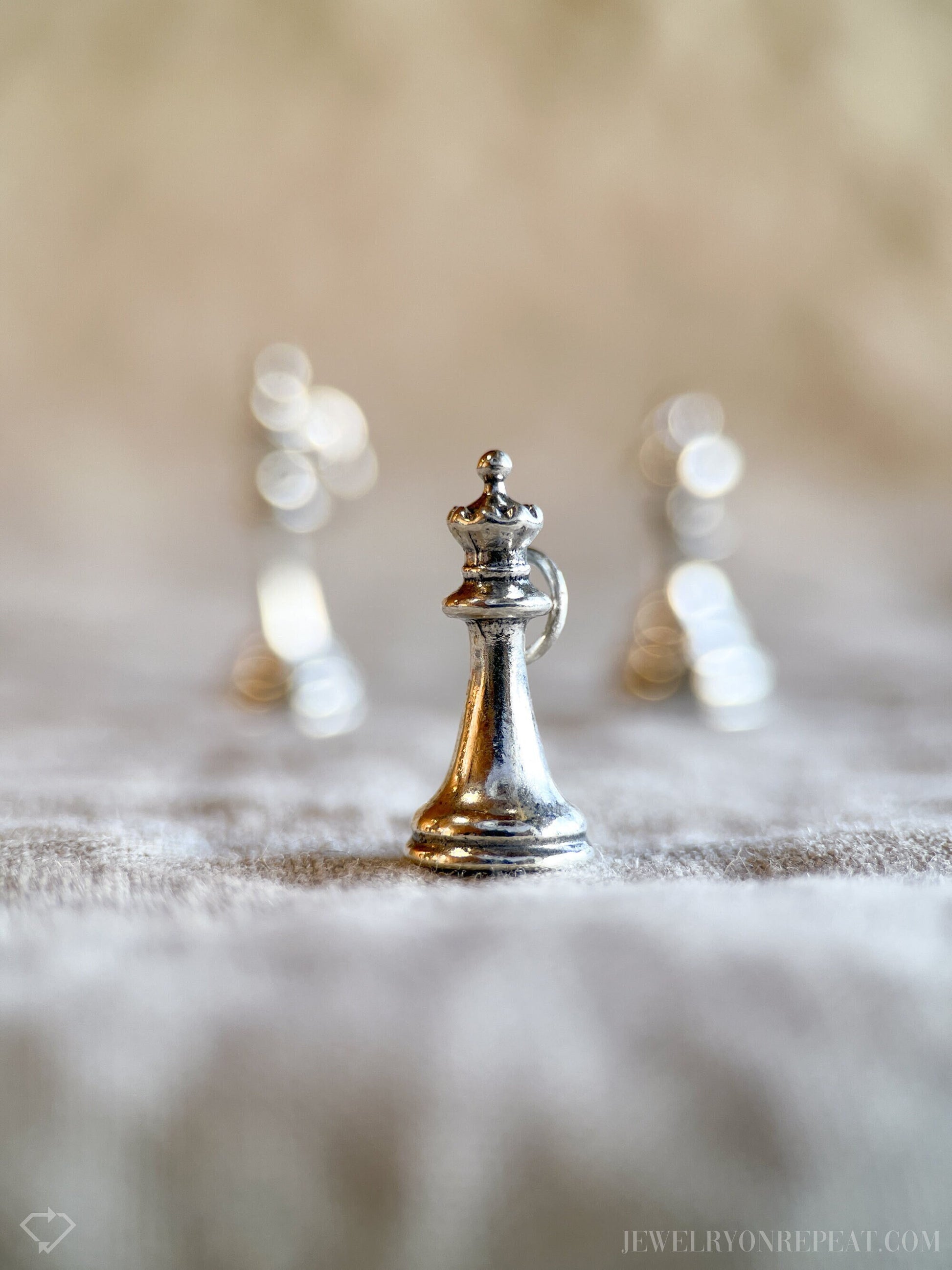 Queen Chess Piece Necklace in Solid Sterling Silver, Board Games Themed Fine Jewelry Charms - Timeless, Sustainable, @JewelryOnRepeat