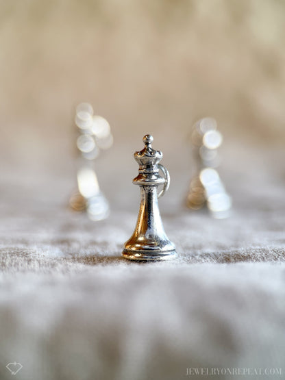 Sterling Silver Chess Queen Charm Pendant, Chess Themed Minimalist Jewelry, Gift for Her