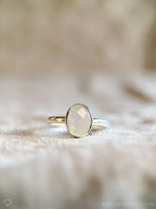 Moonstone Gemstone Ring in Sterling Silver - Timeless