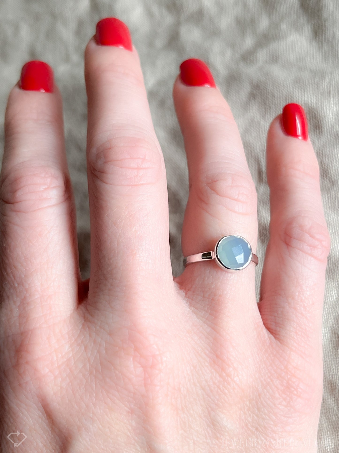 Blue Chalcedony Gemstone Ring in Sterling Silver - Timeless