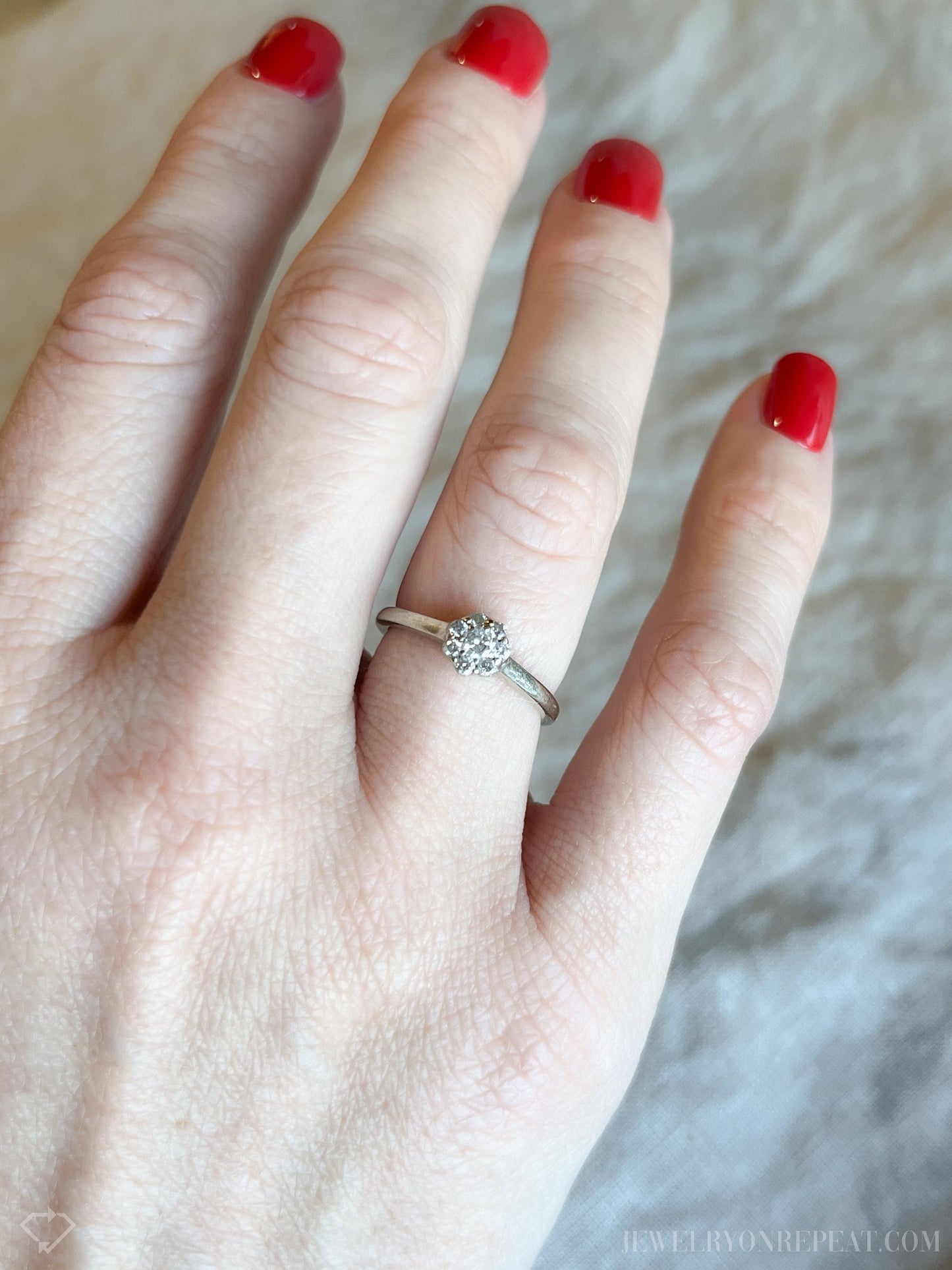 Vintage Diamond Halo Engagement Ring in 14k White Gold