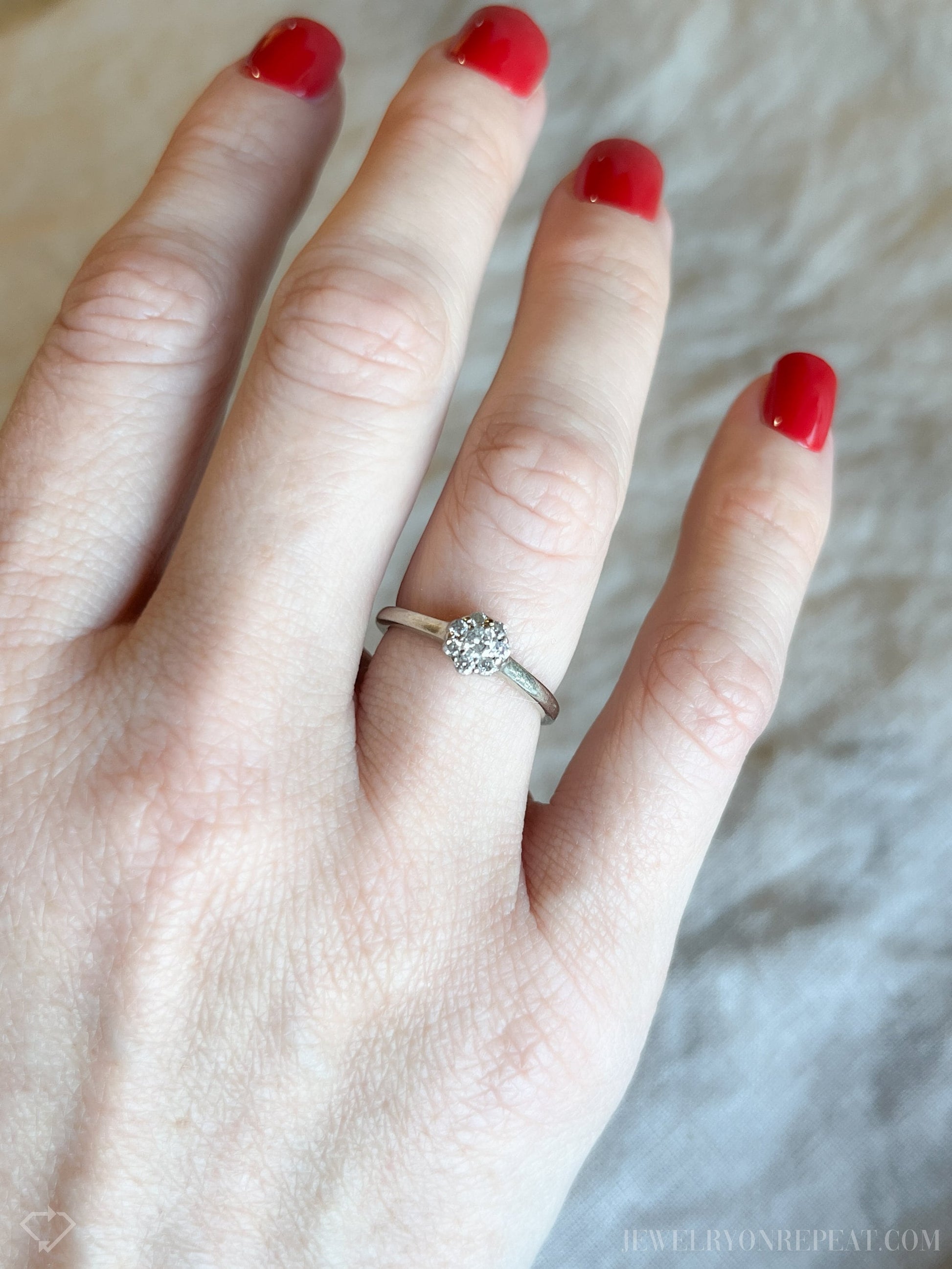 Vintage Diamond Halo Engagement Ring in 14k White Gold