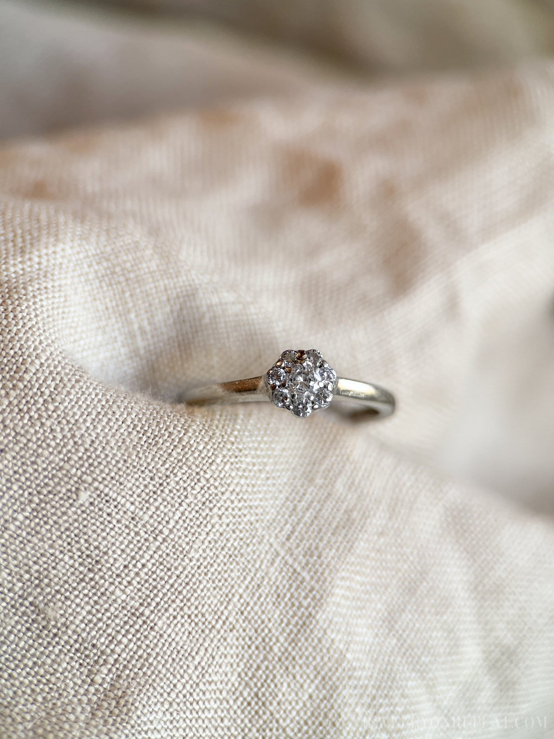 Vintage Diamond Halo Engagement Ring in 14k White Gold