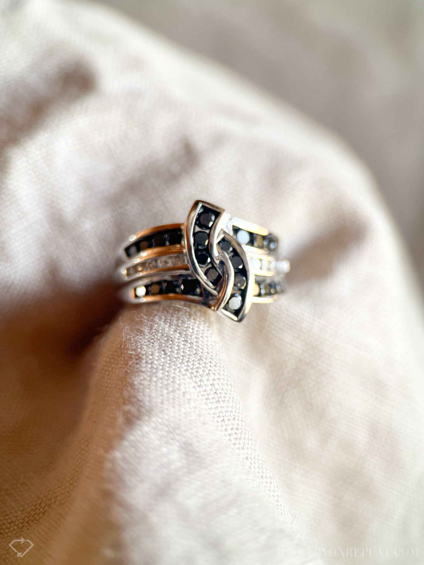 Vintage Black and White Diamond Ring in 10k White Gold