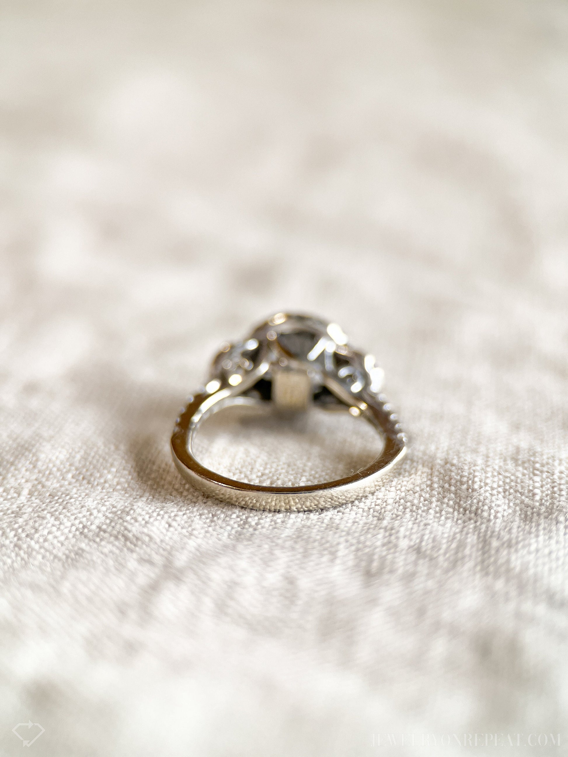 Vintage Diamond Engagement Ring, Round Cut, 14k White Gold, 2000s Ornate Halo Bridal Ring
