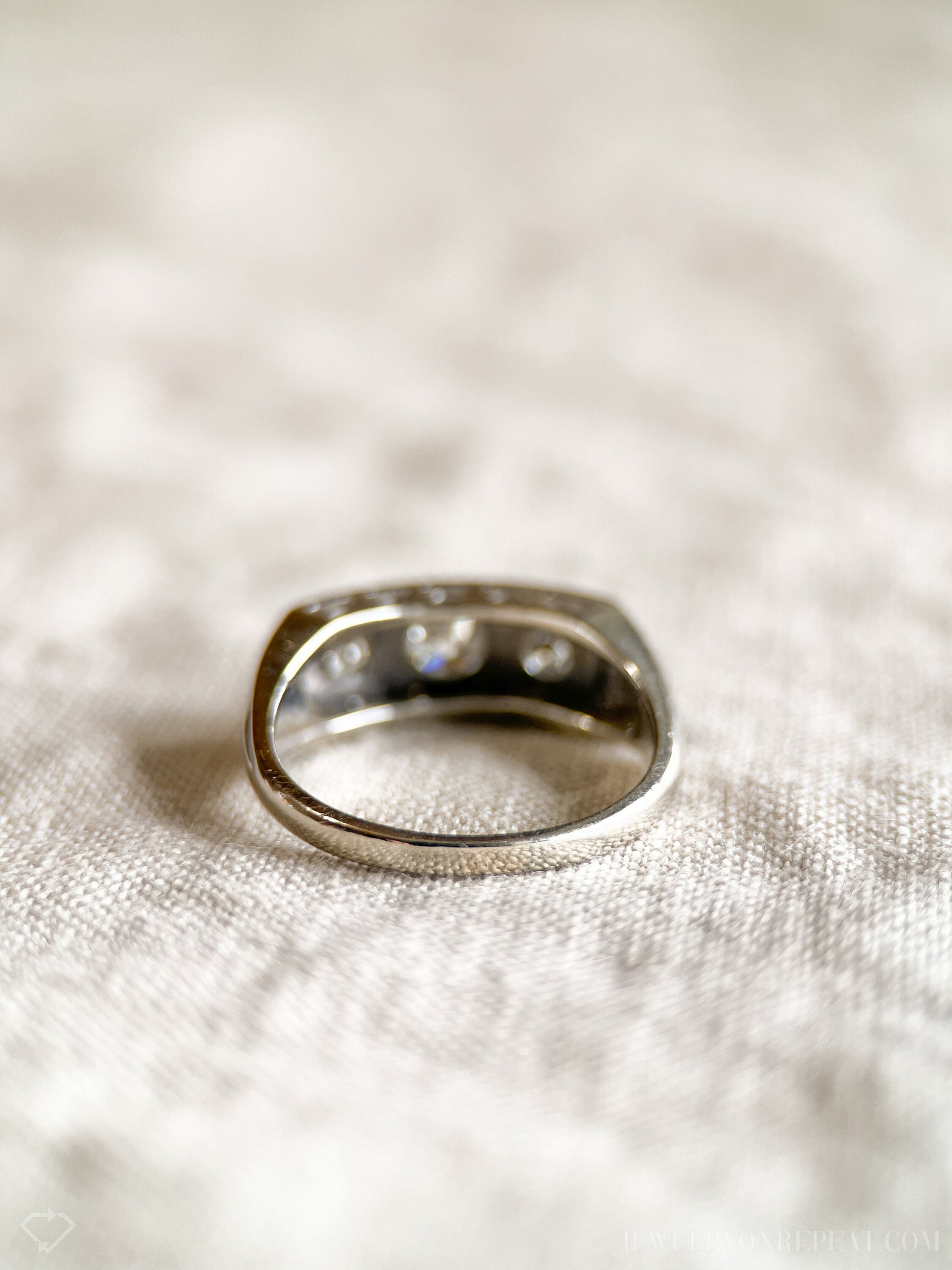 Vintage 1930s Diamond Three Stone Engagement Ring, 14k White Gold