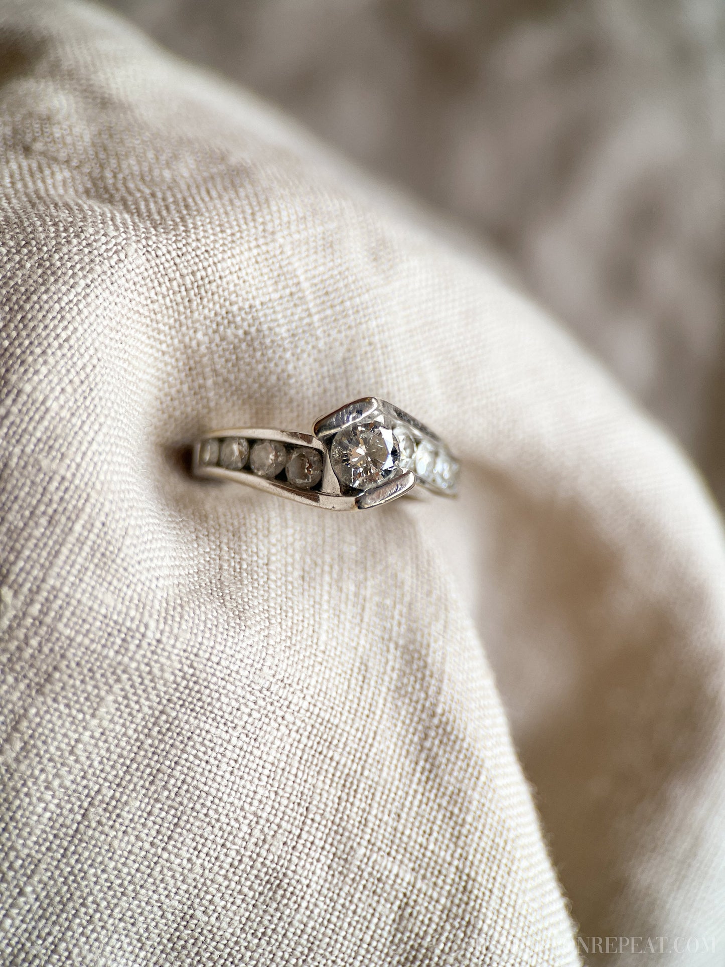 Vintage Diamond Channel Set Engagement Ring in 14k White Gold