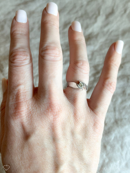 Vintage Diamond Engagement Ring, Round Cut, 14k White Gold, 1990s Swirl Solitaire Bridal Ring