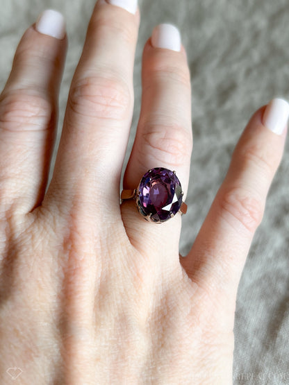 Vintage 1940s Purple Sapphire Gemstone Ring, 14k Gold