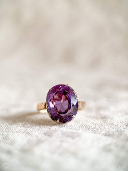 Vintage 1940s Purple Sapphire Gemstone Ring, 14k Gold