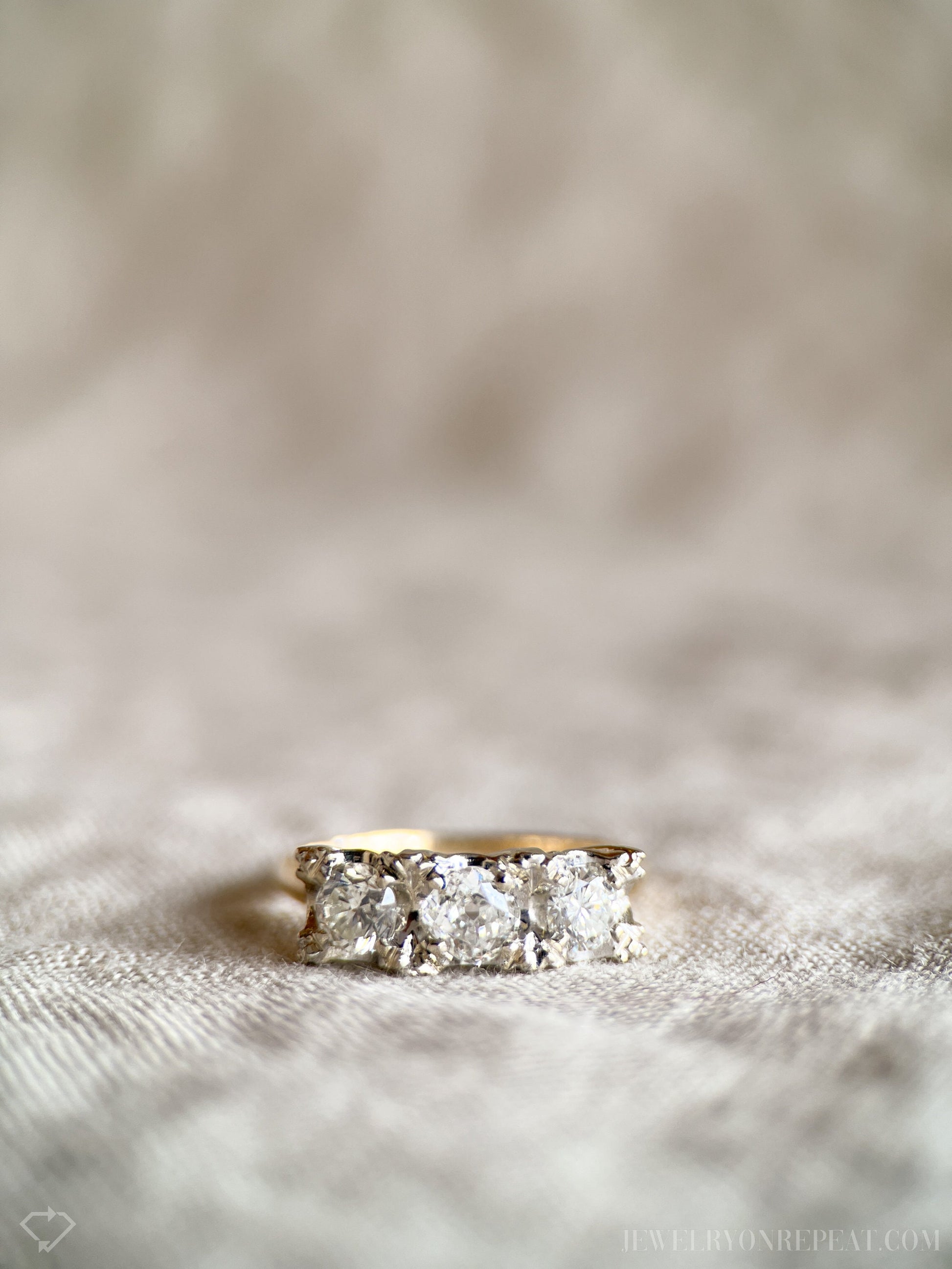 Vintage Diamond Three Stone Engagement Ring in 14k Gold