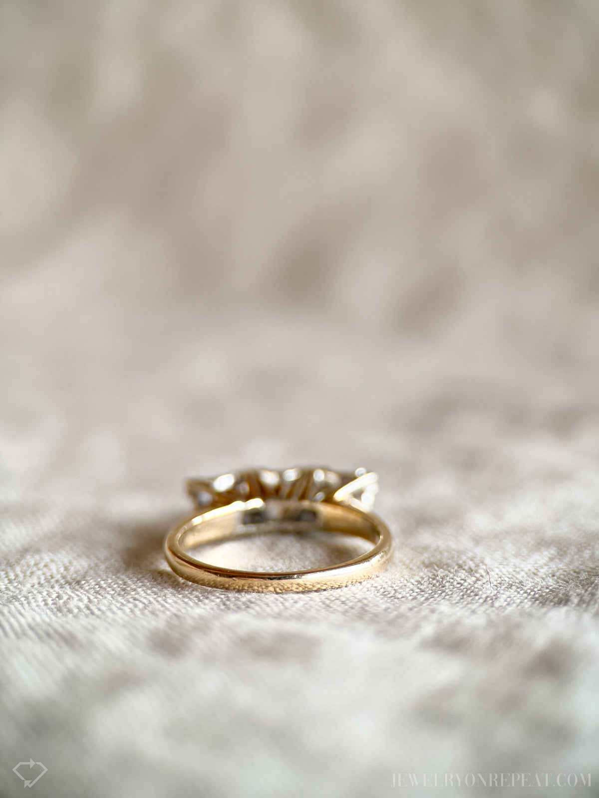 Antique 1920s Three Stone Diamond Engagement Ring, 14k Gold