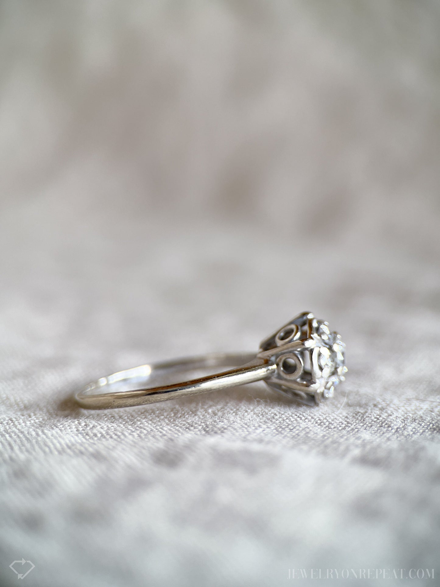 Vintage Diamond Halo Engagement Ring, Round Cut, 14k White Gold, Cluster Bridal Ring