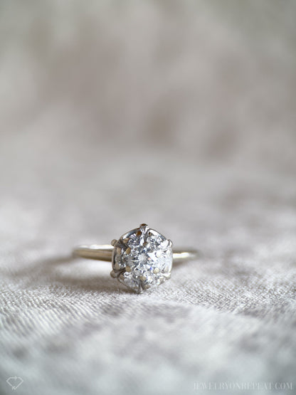 Vintage Diamond Halo Engagement Ring, Round Cut, 14k White Gold, Cluster Bridal Ring