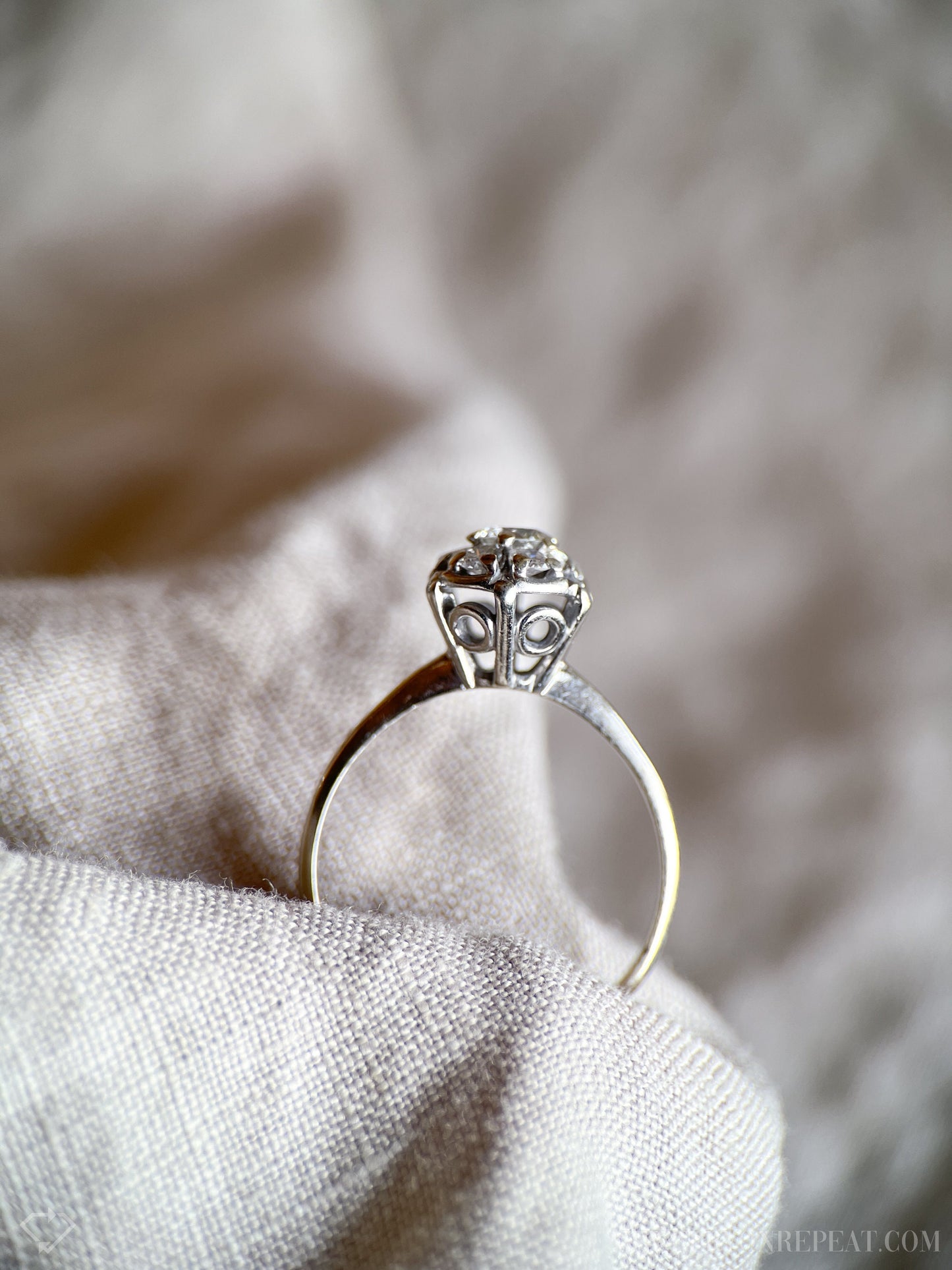 Vintage Diamond Halo Engagement Ring, Round Cut, 14k White Gold, Cluster Bridal Ring