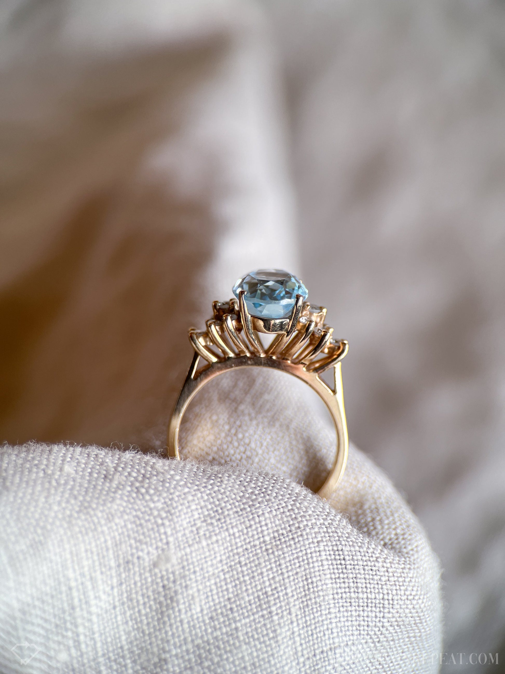 Vintage Blue Topaz and Diamond Ring in 10k Gold