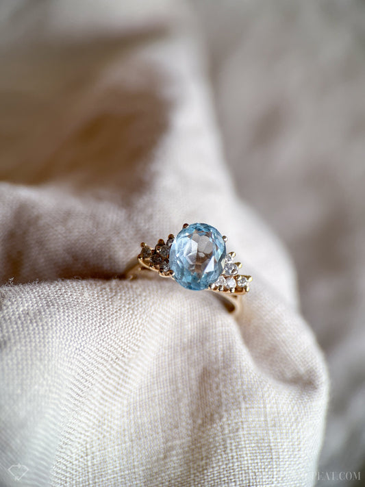 Vintage Blue Topaz and Diamond Ring in 10k Gold