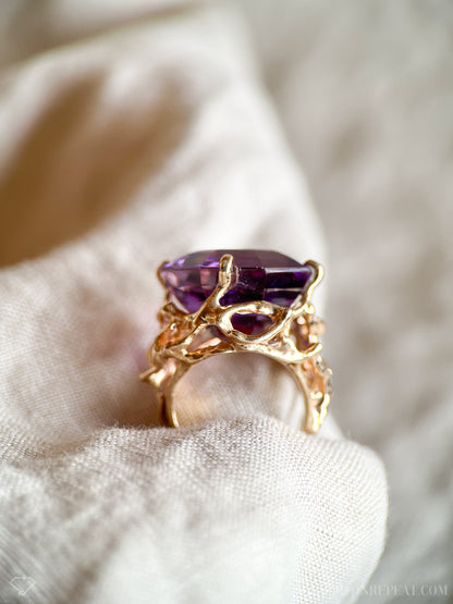 Vintage 1990s Purple Amethyst Gemstone Ring, 14k Gold