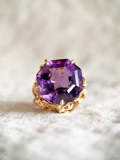 Vintage 1990s Purple Amethyst Gemstone Ring, 14k Gold