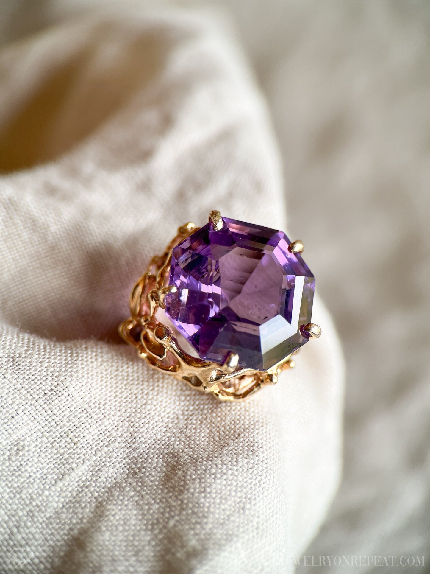 Vintage 1990s Purple Amethyst Gemstone Ring, 14k Gold