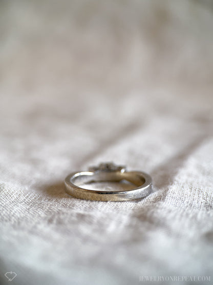 Vintage Diamond Engagement Ring, Round Cut, 14k White Gold, 1990s Three Stone Prong Setting