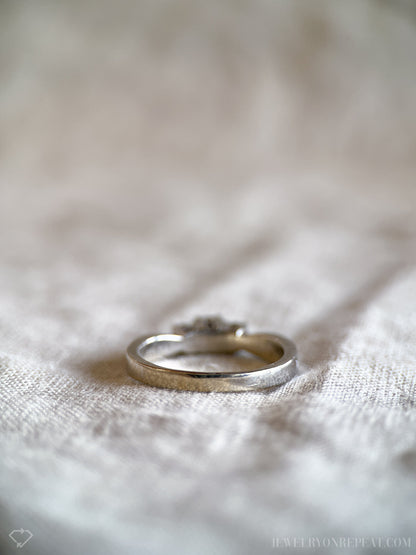 Vintage Diamond Engagement Ring, Round Cut, 14k White Gold, 1990s Three Stone Prong Setting