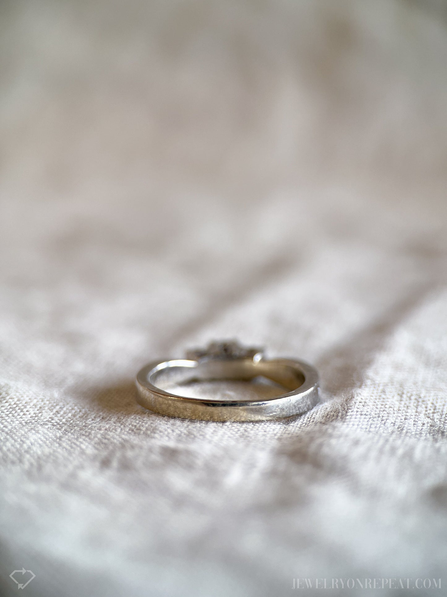 Vintage Diamond Engagement Ring, Round Cut, 14k White Gold, 1990s Three Stone Prong Setting