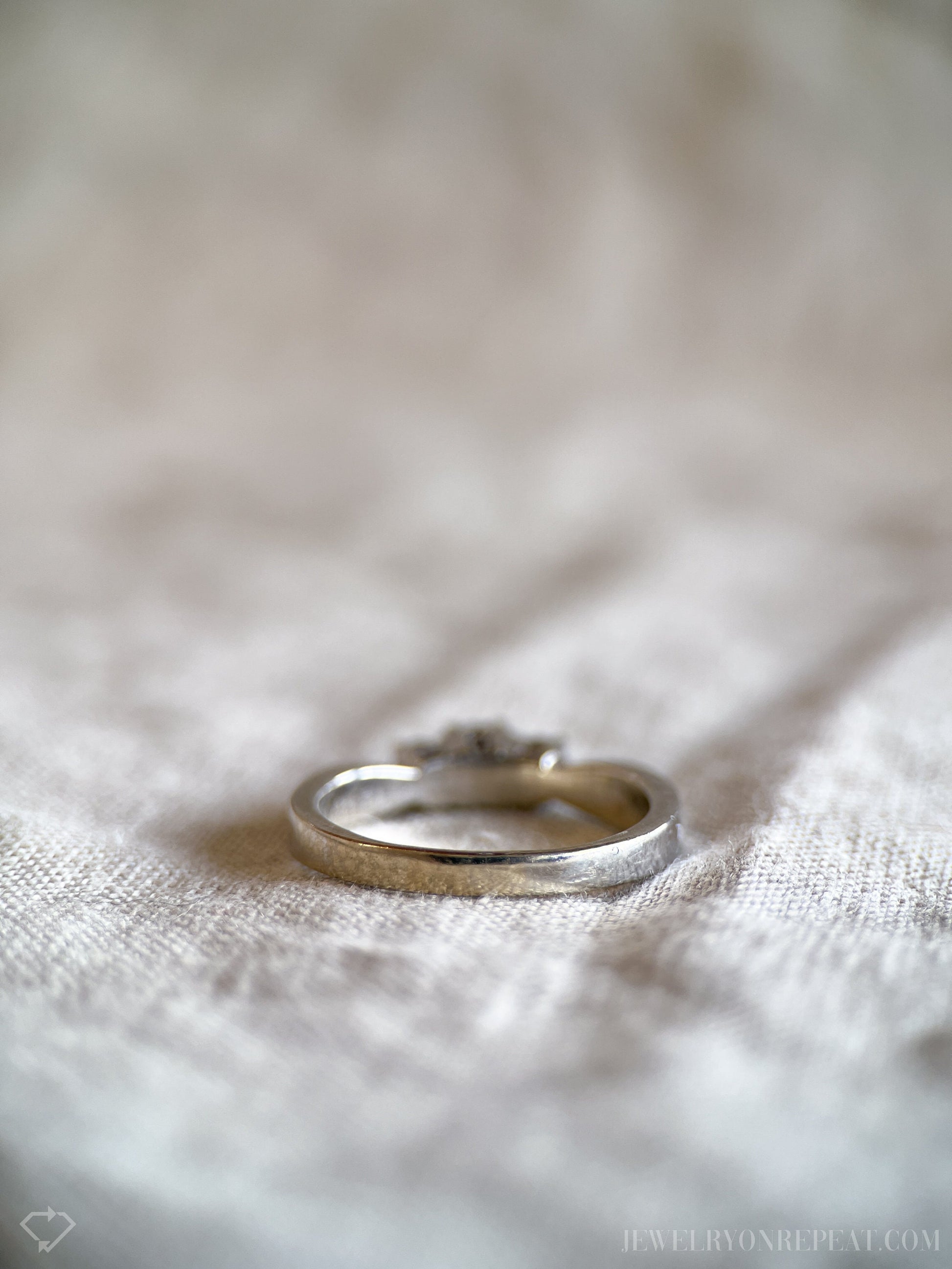 Vintage Diamond Engagement Ring, Round Cut, 14k White Gold, 1990s Three Stone Prong Setting