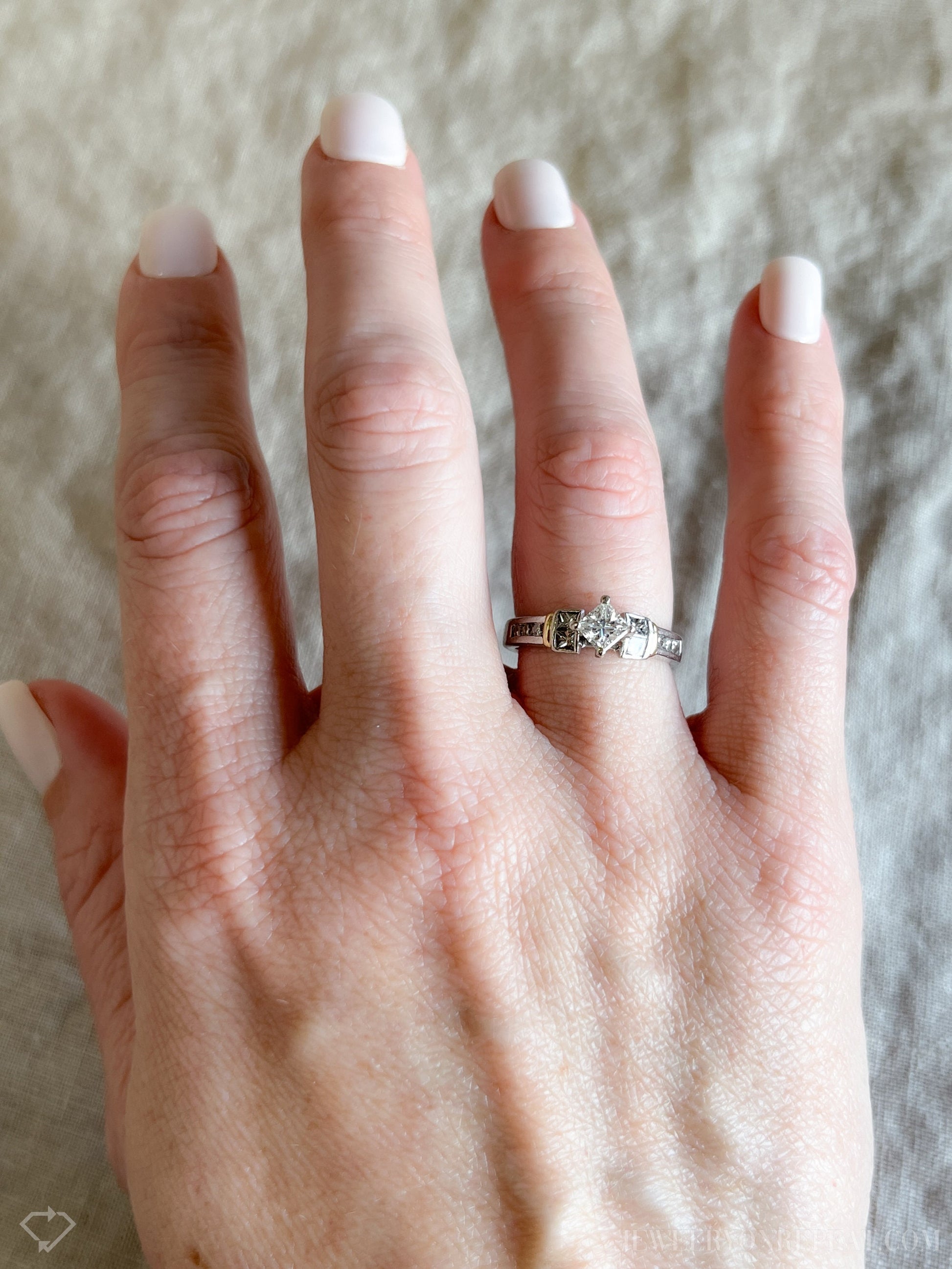 Vintage Diamond Engagement Ring, Princess Cut, Platinum, 1990s Channel Set Bridal Ring