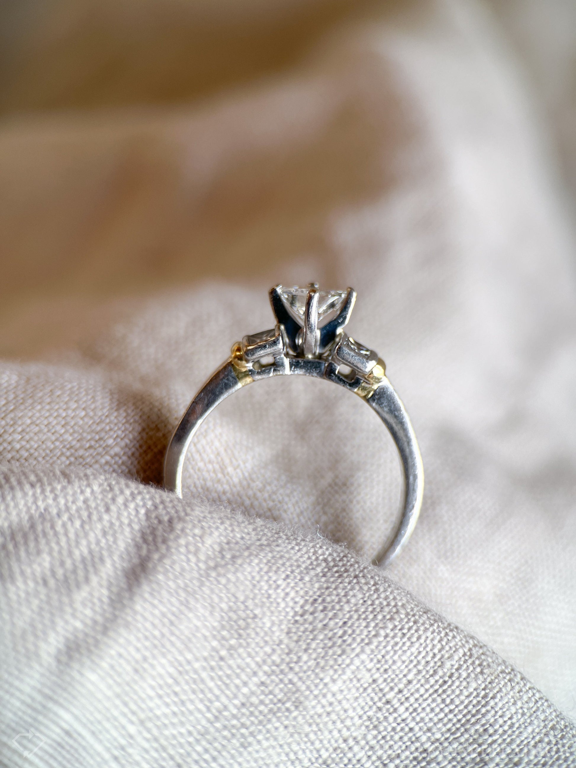 Vintage Diamond Engagement Ring, Princess Cut, Platinum, 1990s Channel Set Bridal Ring